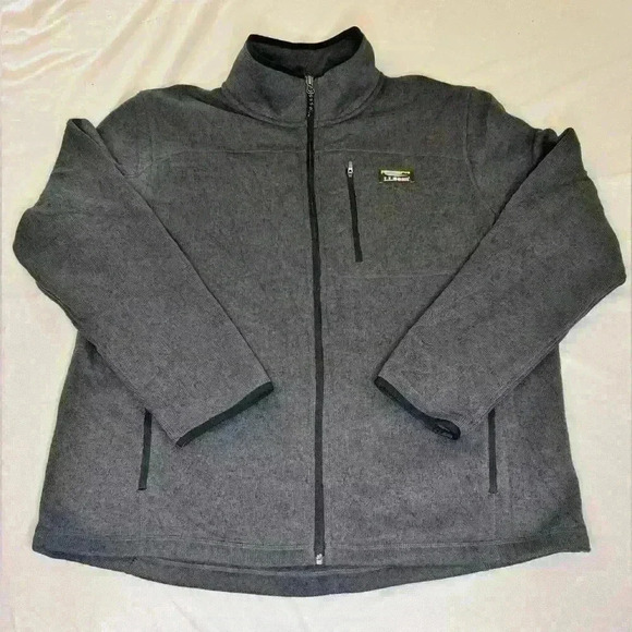 Men’s L.L  Bean Fleece Fall/Winter Sweater Full Zip Jacket Charcoal Gray Large - Picture 3 of 13